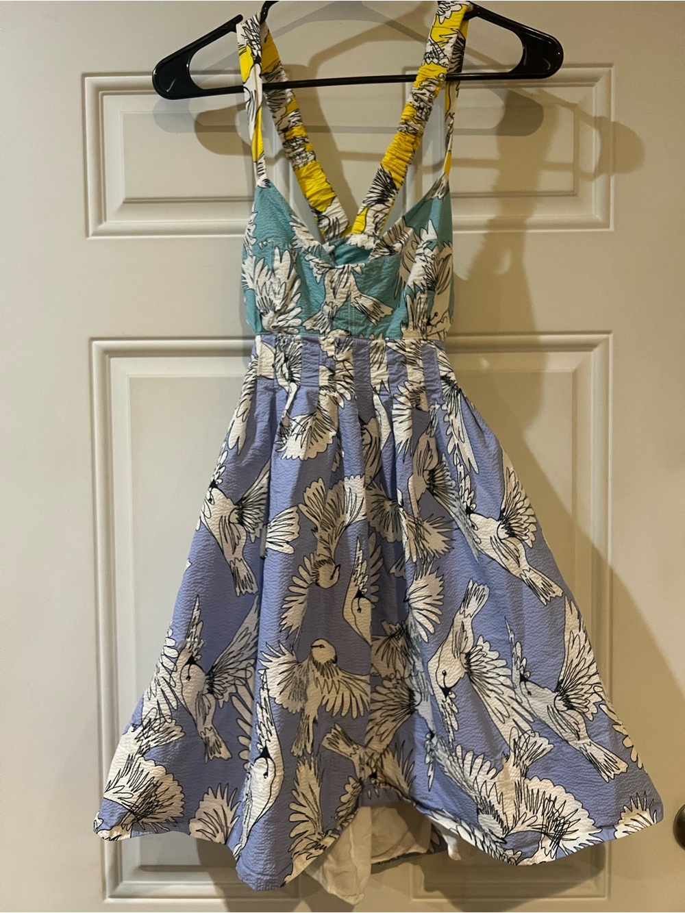 Anthropologie Maeve Bird-Print Sundress in Teal, Light Blue Size 4